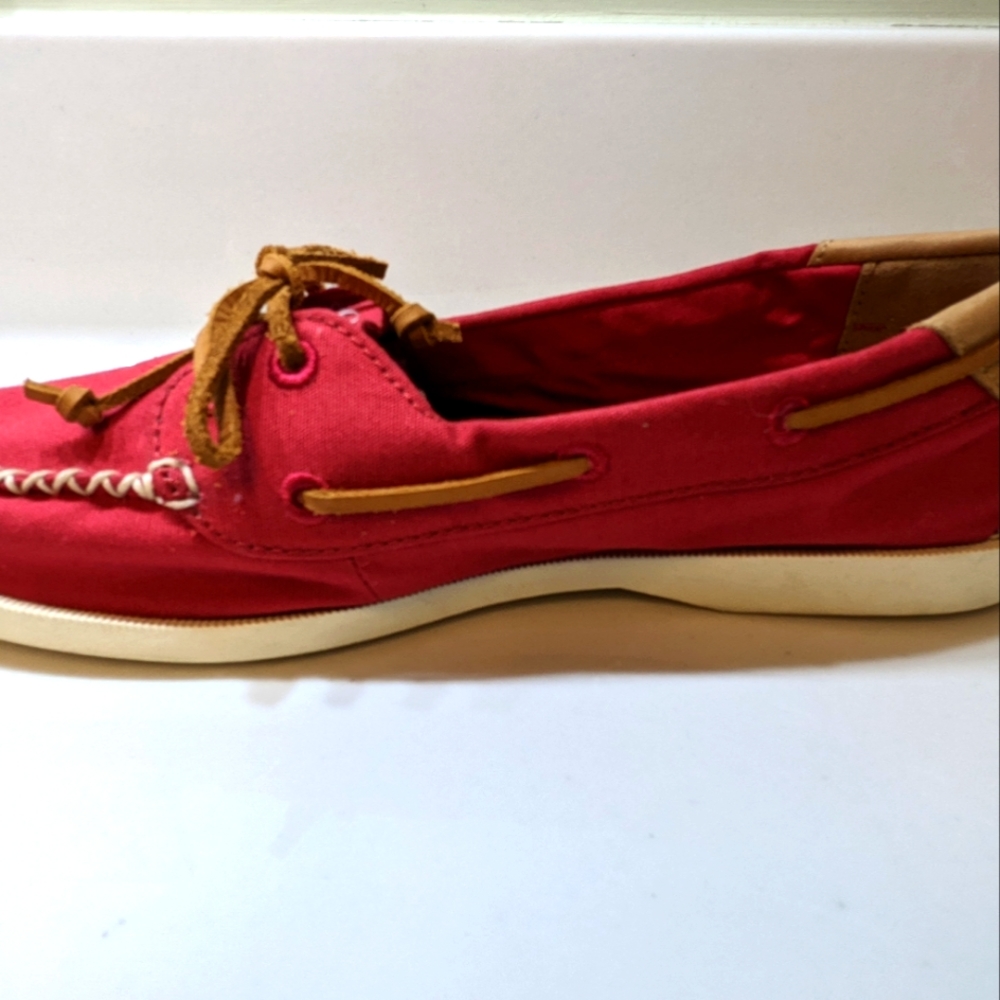 Sperry Red Canvas Top-Sider Moccasin - Size 7.5M